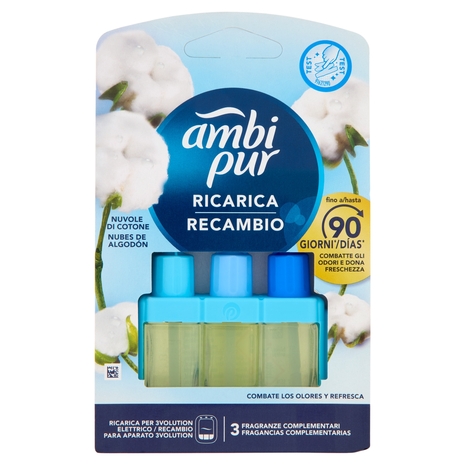 Ambi Pur Profumatore per Ambienti Elettrico Ricarica 3Volution, Nuvole di Cotone 20ml